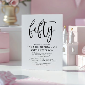 fünfzig | Moderne 50. Schwarz & Weiß Geburtstagspa Magneteinladung