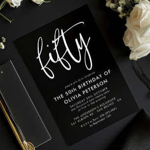 fünfzig   Moderne 50. White on Black Birthday Part Einladung