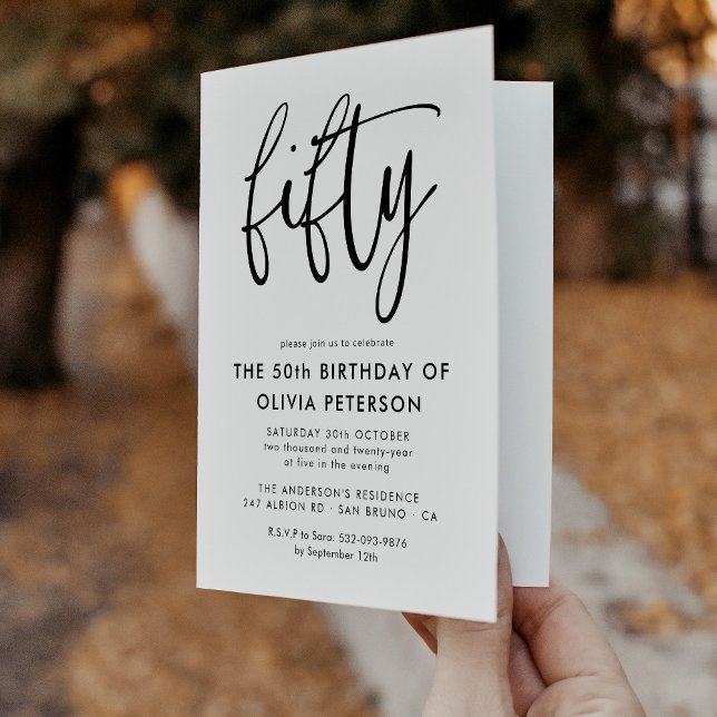 fünfzig | Moderner 50. Schwarz & Weiß Geburtstag g Einladung (Von Creator hochgeladen)