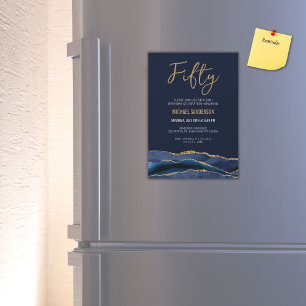fünfzig Navy Blue Gold Agate Men's 50. Geburtsta Magneteinladung