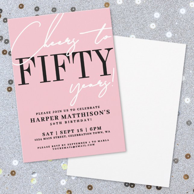 Fünfzig Rosa 50. Geburtstagsfeier Einladung (Fifty Pink 50th Birthday Party Invitation)
