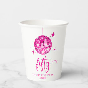 Fünfzig rosa Disco-Kugel 50. Geburtstagsfeier Pappbecher
