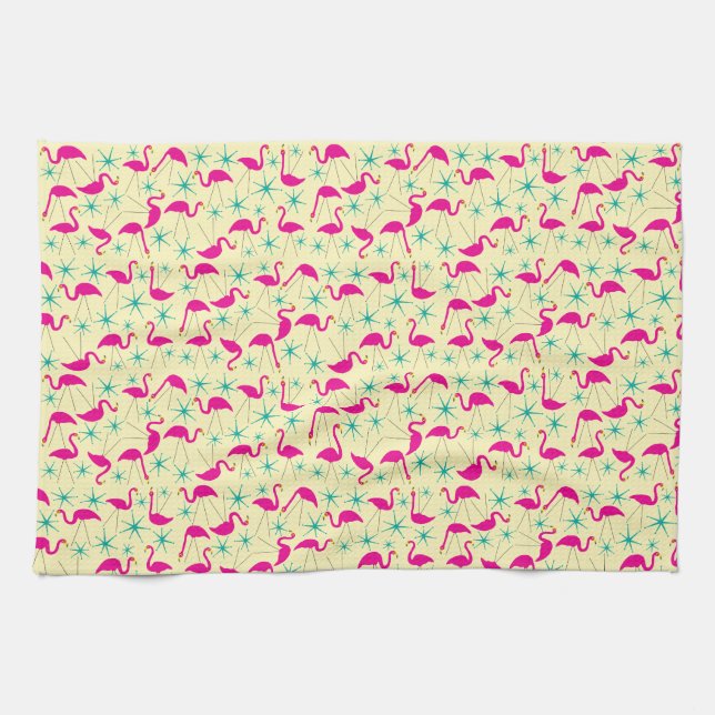 Fünfzig - rosa Flamingos und Sternenteehandtuch Küchentuch (Horizontal)
