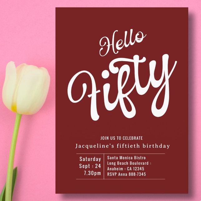 Fünfzig Rot Weiß Moderne 50. Geburtstag Einladung (Von Creator hochgeladen)