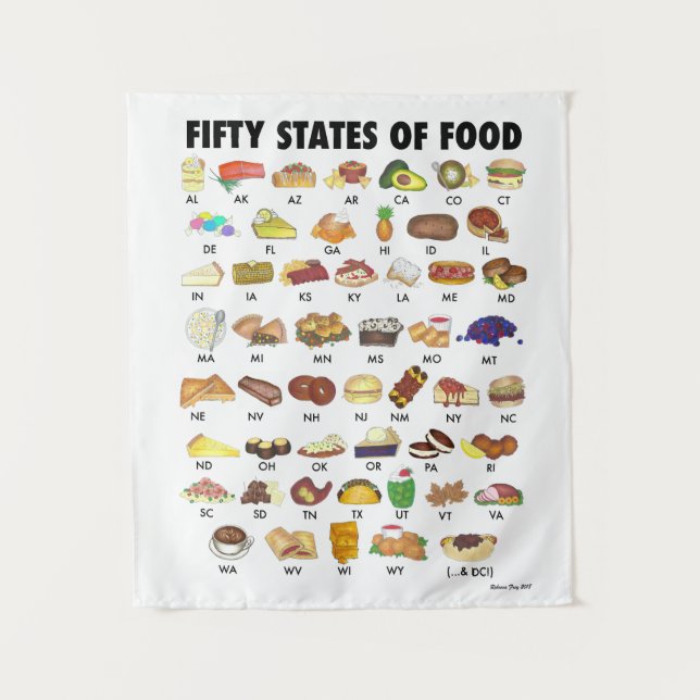 Fünfzig Staaten Food USA Iconic Illustration Art Wandteppich (Vorderseite)
