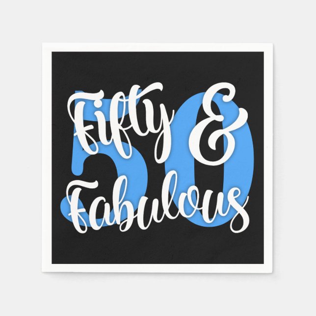Fünfzig u. fabelhafte weiße und blaue Typografie Serviette (Vorderseite)