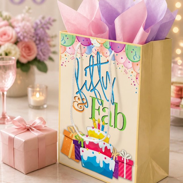 Fünfzig und fab-farbiger Geburtstag Mittlere Geschenktüte (Von Creator hochgeladen)