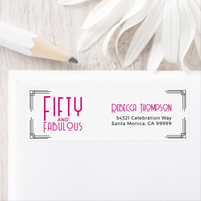 Fünfzig und Fabelhaft Hot Pink Art Deco 50. Geburt (Insitu)