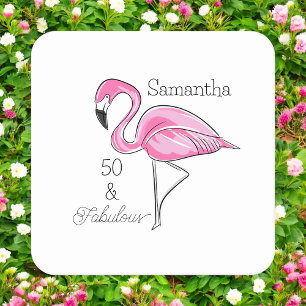 Fünfzig und fabelhaft rosa Flamingo Custom Unterse Rechteckiger Pappuntersetzer