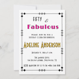 Fünfzig und Fabelhaft Schwarz Gold Rosa Art Deco   Einladung