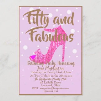 Fünfzig und fabelhafte GirlySparkly Hot Pink Gold  Einladung