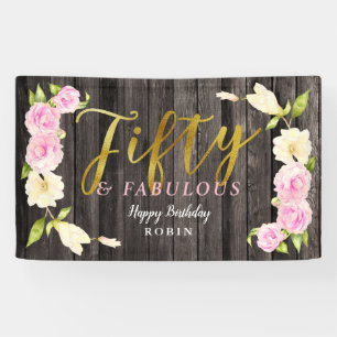 Fünfzig und fabelhafter eleganter Blumengeburtsta Banner