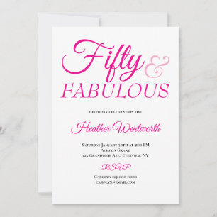 Fünfzig und Fantastisch 50. Geburtstag Pink Schrif Einladung