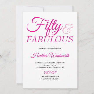 Fünfzig und Fantastisch 50. Geburtstag Pink Schrif Einladung