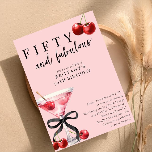 Fünfzig und Fantastisch Cherry Martini 50. Geburts Einladung (Von Creator hochgeladen)