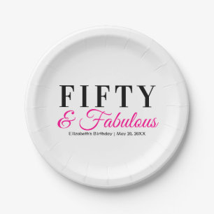 Fünfzig und Fantastisch Fancy Hot Pink 50. Geburts Pappteller