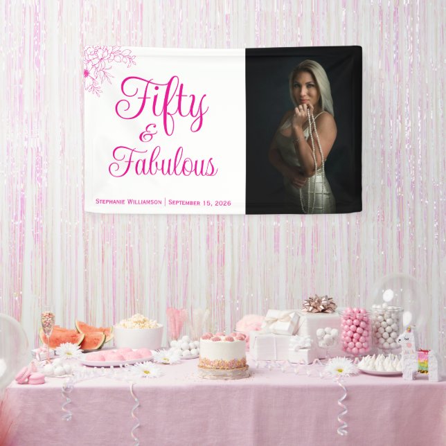 Fünfzig und Fantastisch Foto Name Datum Geburtstag Banner (Party)