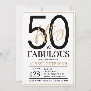 Fünfzig und Fantastisch Gold Schriftzug 50. Geburt Einladung