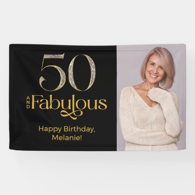 Fünfzig und Fantastisch Gold Schwarz 50. Geburtsta Banner (Horizontal)