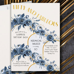 Fünfzig und Fantastisch Goldener Bogen Floral 50. Einladung