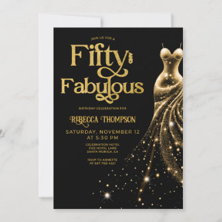 Fünfzig und Fantastisch Goldenes Kleid Schwarz 50. Einladung