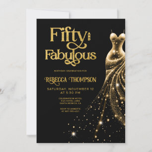 Fünfzig und Fantastisch Goldenes Kleid Schwarz 50. Einladung
