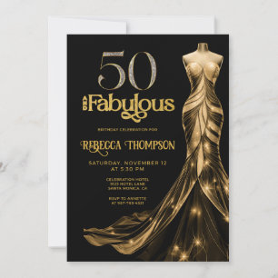 Fünfzig und Fantastisch Goldenes Kleid Schwarz 50. Einladung