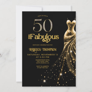 Fünfzig und Fantastisch Goldenes Kleid Schwarz 50. Einladung