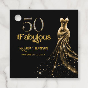 Fünfzig und Fantastisch Goldenes Kleid Schwarz 50. Geschenkanhänger