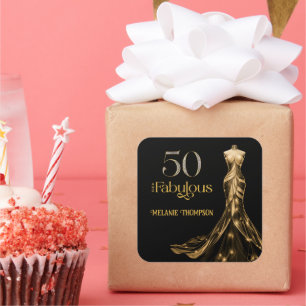 Fünfzig und Fantastisch Goldenes Kleid Schwarz 50. Quadratischer Aufkleber