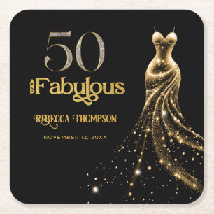 Fünfzig und Fantastisch Goldenes Kleid Schwarz 50. Rechteckiger Pappuntersetzer