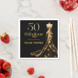 Fünfzig und Fantastisch Goldenes Kleid Schwarz 50. Serviette
