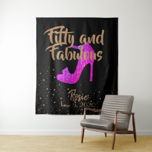 Fünfzig und fantastisch Mädchen Glitter Hot Pink G Wandteppich