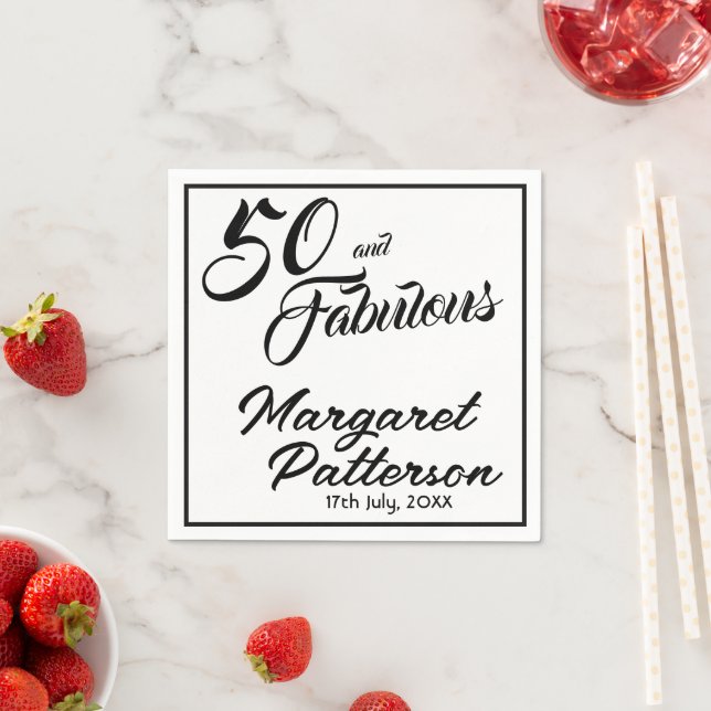 Fünfzig und Fantastisch Name Datum 50. Geburtstag Serviette (Beispiel)