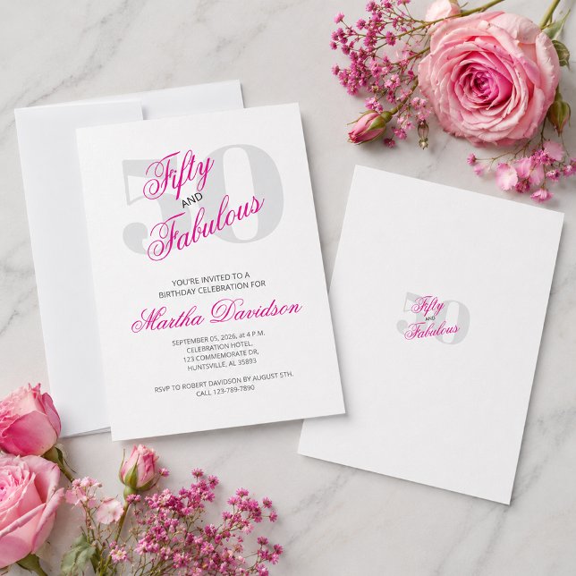 Fünfzig und fantastisch Pink Glam Feier Einladung (Fifty & Fabulous Pink Glam Celebration Invitation)