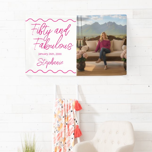 Fünfzig und fantastisch Pink Schrift Banner (Insitu)