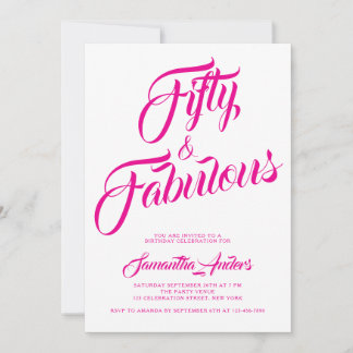 Fünfzig und Fantastisch Pink Schriftzug 50. Geburt Einladung