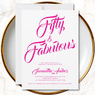 Fünfzig und Fantastisch Pink Schriftzug 50. Geburt Einladung