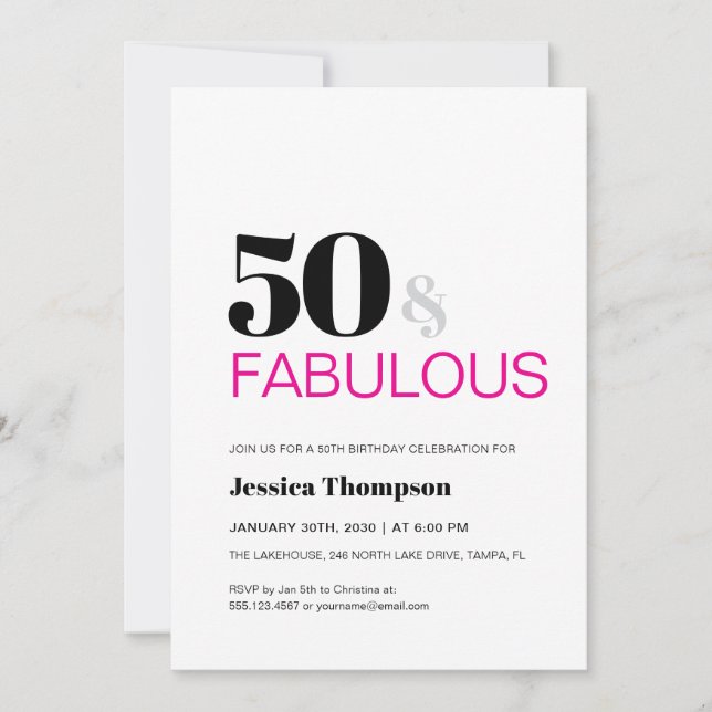 Fünfzig und Fantastisch Pink Typography 50. Geburt Einladung (Vorderseite)