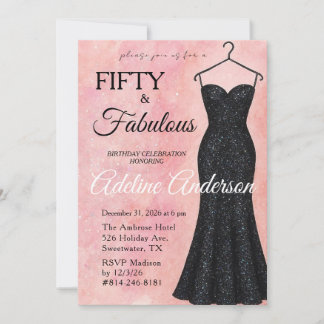 Fünfzig und Fantastisch Rosa Wasserfarbe Schwarzer Einladung