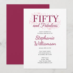 Fünfzig und Fantastisch Schwarz Berry Pink Schrift Einladung