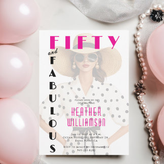 Fünfzig und Fantastisch Schwarz Rosa 50. Geburtsta Einladung
