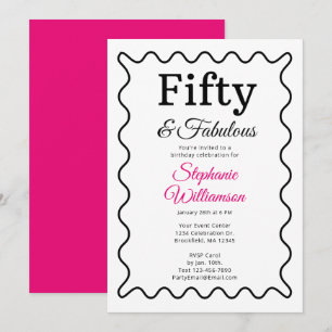 Fünfzig und Fantastisch Schwarz und Rosa Schrift Einladung