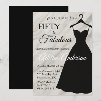Fünfzig und Fantastisch Schwarz Weiß Marmor 50. Ge Einladung