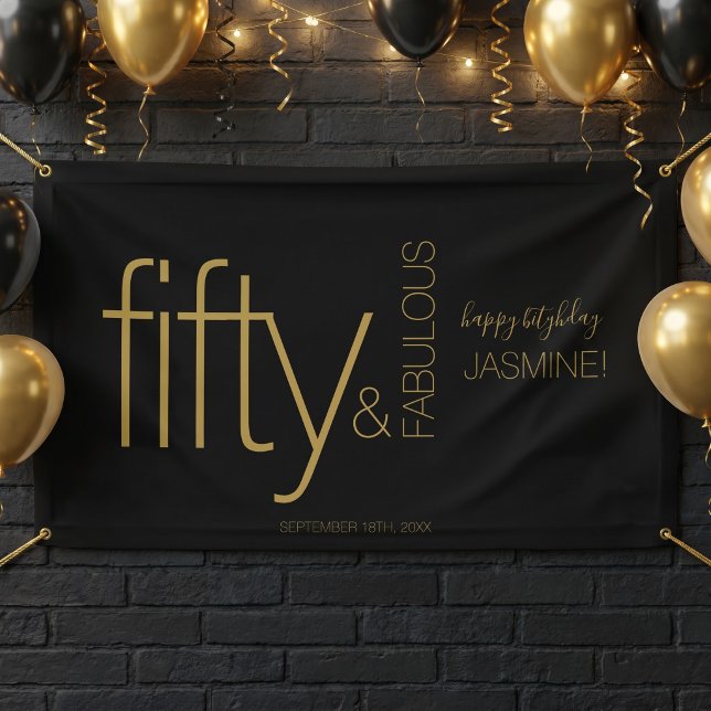 Fünfzig und Fantastisch Schwarzer Gold Glam Geburt Banner (Von Creator hochgeladen)