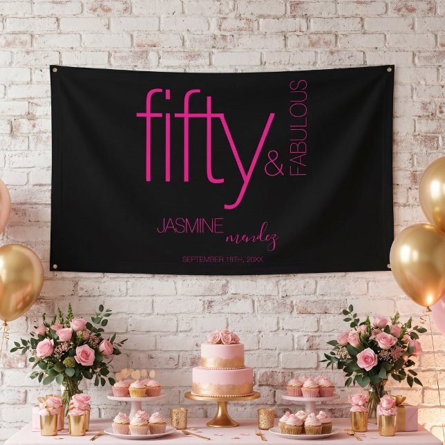 Fünfzig und Fantastisch Schwarzes Fuchsiapink Gebu Banner (Von Creator hochgeladen)