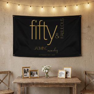 Fünfzig und Fantastisch Schwarzes Gold Glam Geburt Banner