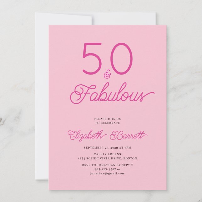 Fünfzig und Fantastisch Skript Rosa 50. Geburtstag Einladung (Vorderseite)