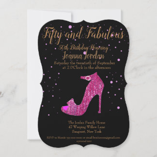 Fünfzig und üppig GirlySparkly Hot Pink Showtext Einladung