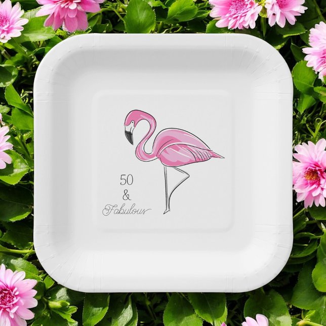 Fünfzig und üppig rosa Flamingo Pappteller (Von Creator hochgeladen)